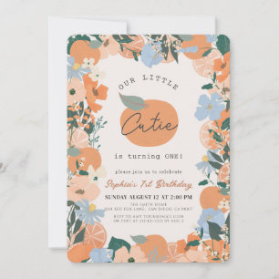 Invitation Little Cutie Orange Floral 1er anniversaire