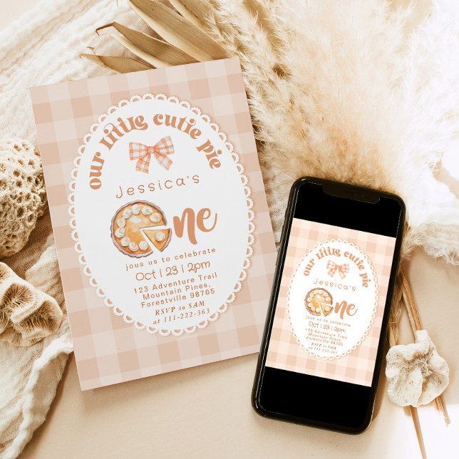 Invitation Little Cutie Pie 1er anniversaire en vichy (Créateur téléchargé)