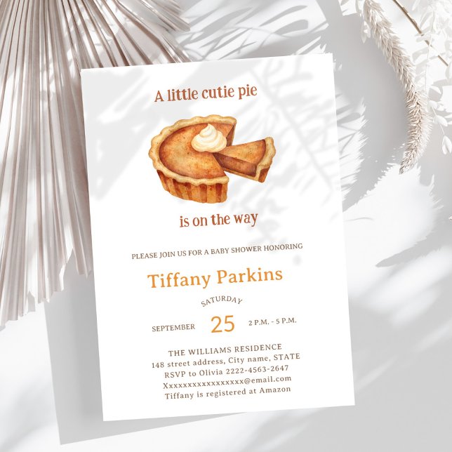 Invitation Little Cutie Pie est sur le chemin Citrouille baby (Sweet Little Cutie Pie Baby Shower Invitation – Perfect for any season)