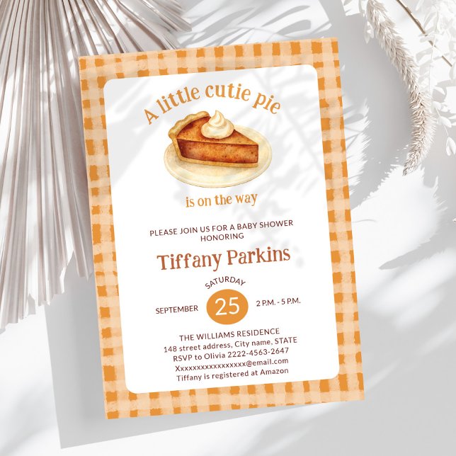 Invitation Little Cutie Pie est sur le chemin Citrouille baby (Sweet Little Cutie Pie Baby Shower Invitation – Perfect for any season)