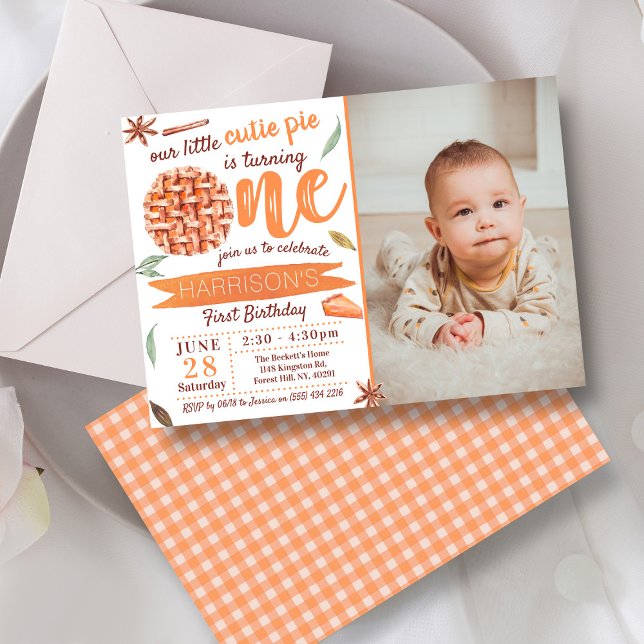 Invitation Little Cutie Pie Fall Photo 1er anniversaire (Créateur téléchargé)