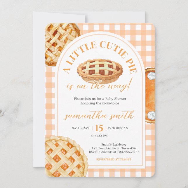 Invitation Little Cutie Pie Gingham Baby Shower (Devant)