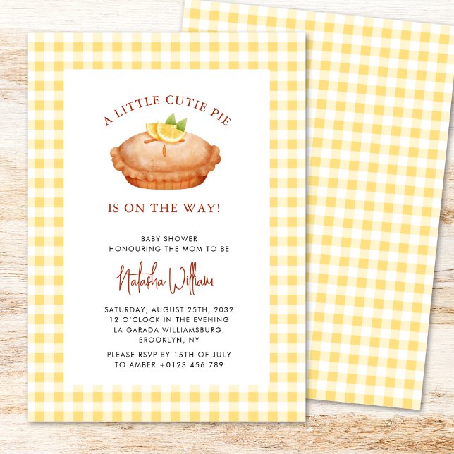 Invitation Little Cutie Pie Jaune À damiers Baby shower (Créateur téléchargé)