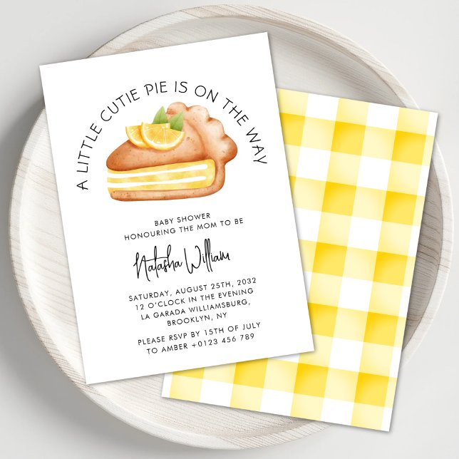 Invitation Little Cutie Pie Jaune En vichy Plaid Baby shower (Créateur téléchargé)
