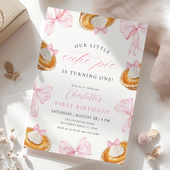 Invitation Little Cutie Pie Pink Bow Premier anniversaire (Créateur téléchargé)