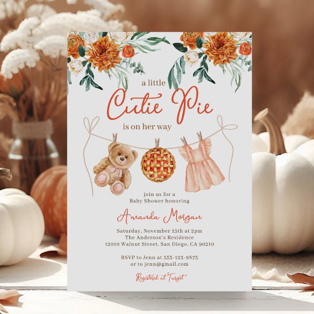 Invitation Little Cutie Pie Teddy Ours Automne Fille Baby sho (Créateur téléchargé)