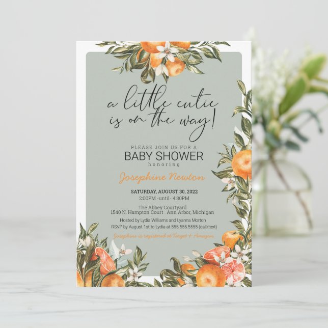 Invitation Little Cutie sur le chemin Baby shower d'agrumes o (Debout devant)