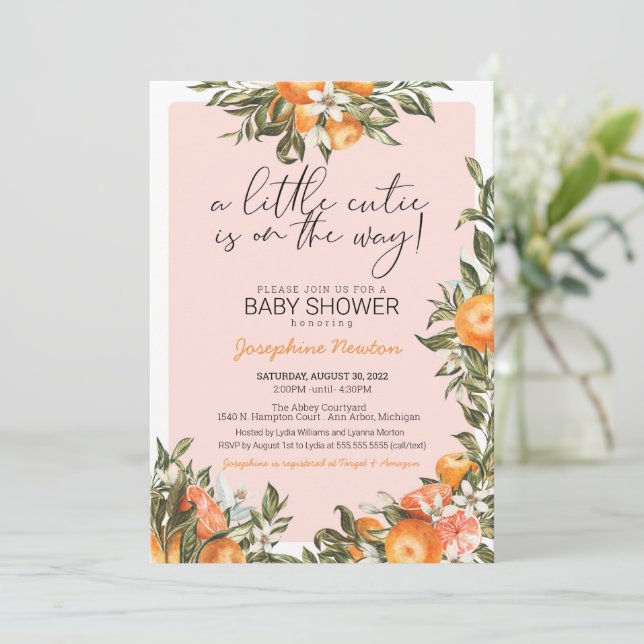 Invitation Little Cutie sur le chemin Baby shower d'agrumes o (Debout devant)