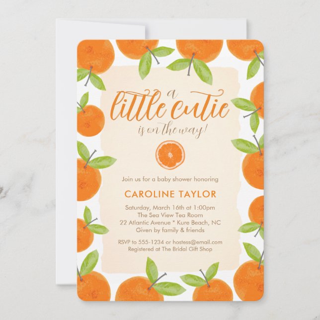 Invitation Little Cutie sur le chemin Baby shower d'Oranges C (Devant)