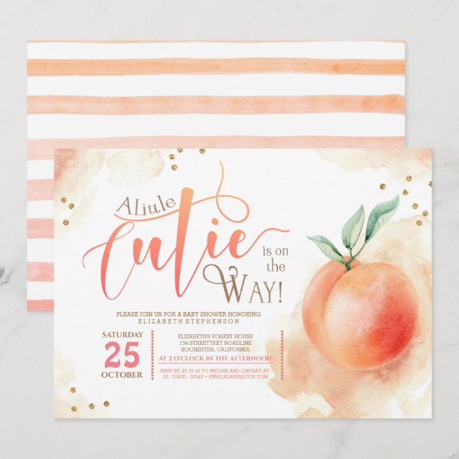 Invitation Little Cutie Sur Le Chemin Peach Baby shower (Devant / Derrière)