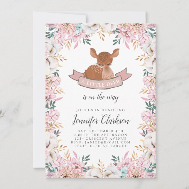 Invitation Little Deer Baby shower (Devant)