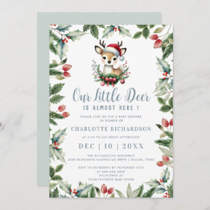 Invitation Little Deer Baby shower mignon hiver Noël garçon