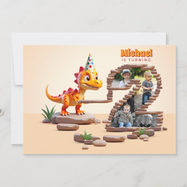Invitation Little Dino Dragon | 2e anniversaire Big Number Ph (Devant)