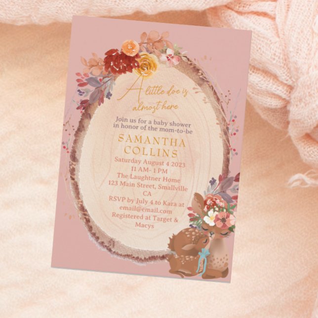 Invitation Little Doe Rustic Girl Woodland Baby shower Floral (Créateur téléchargé)