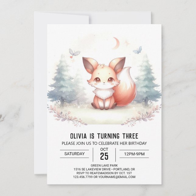 Invitation Little Elegant Fox Anniversaire numérique (Devant)