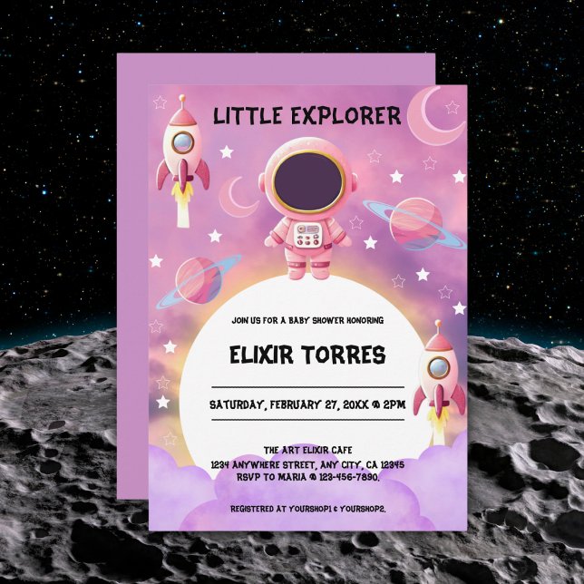 Invitation Little Explorer Modern Purple Baby shower (Créateur téléchargé)