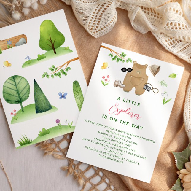 Invitation Little Explorer Woodland Forest Hiking Baby Shower (Créateur téléchargé)