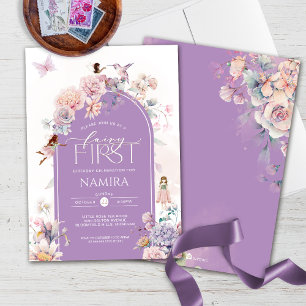 Invitation Little Fairy Premier Anniversaire Rose Purple Flor