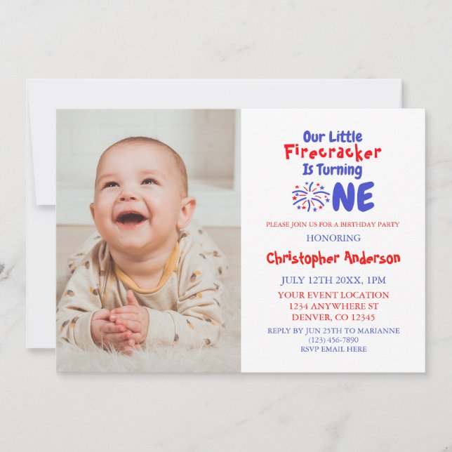Invitation Little Firecracker 1er anniversaire (Devant)