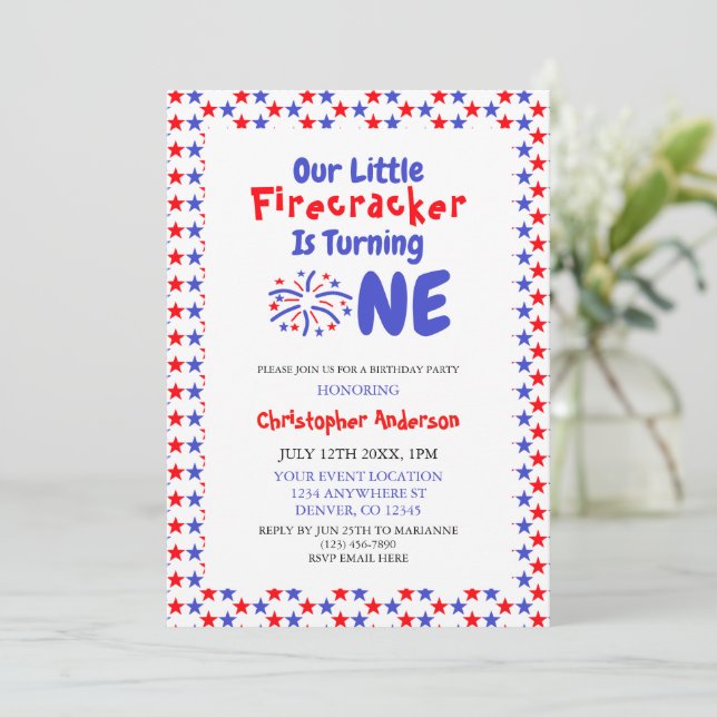 Invitation Little Firecracker 1er anniversaire (Debout devant)