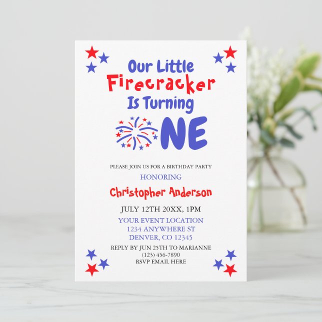 Invitation Little Firecracker 1er anniversaire (Debout devant)