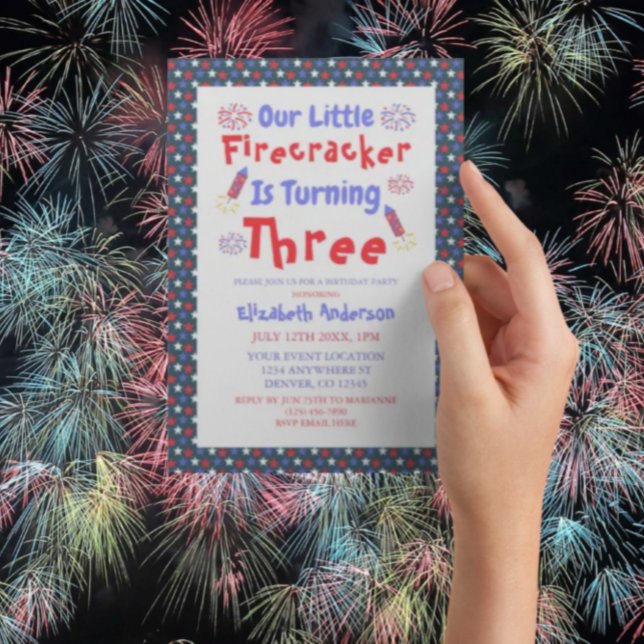 Invitation Little Firecracker 3ème anniversaire (Créateur téléchargé)