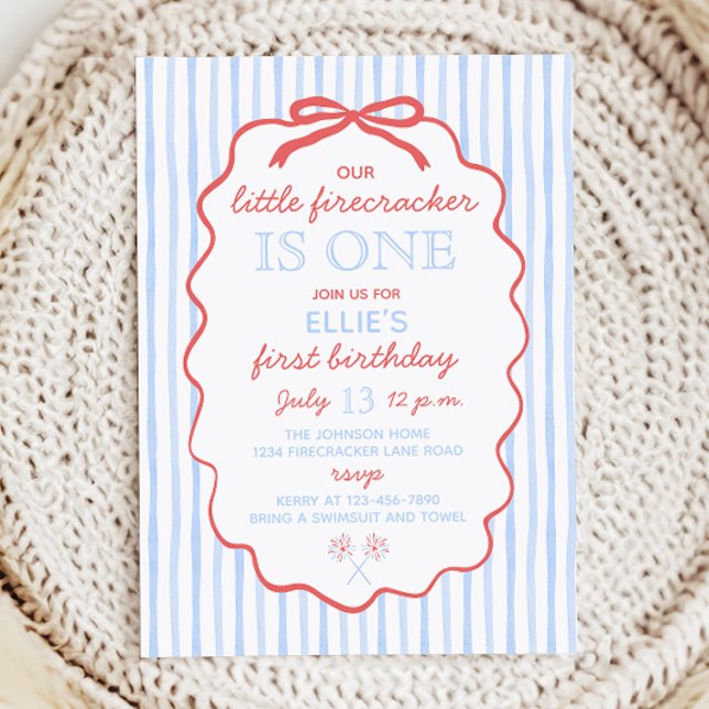 Invitation Little Firecracker 4 juillet 1er anniversaire (Créateur téléchargé)