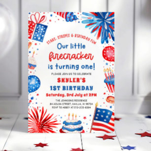 Invitation Little Firecracker 4 juillet 1ère fête d'anniversa