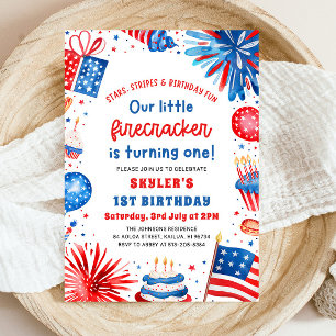 Invitation Little Firecracker 4 juillet 1ère fête d'anniversa