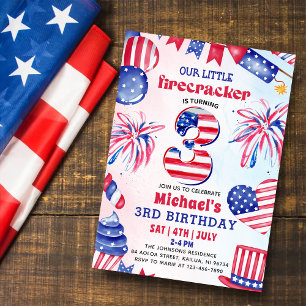 Invitation Little Firecracker 4 juillet fête du 3e anniversai