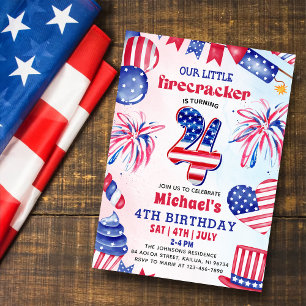 Invitation Little Firecracker 4 juillet fête du 4e anniversai