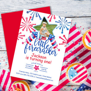 Invitation Little Firecracker 4 juillet premier anniversaire
