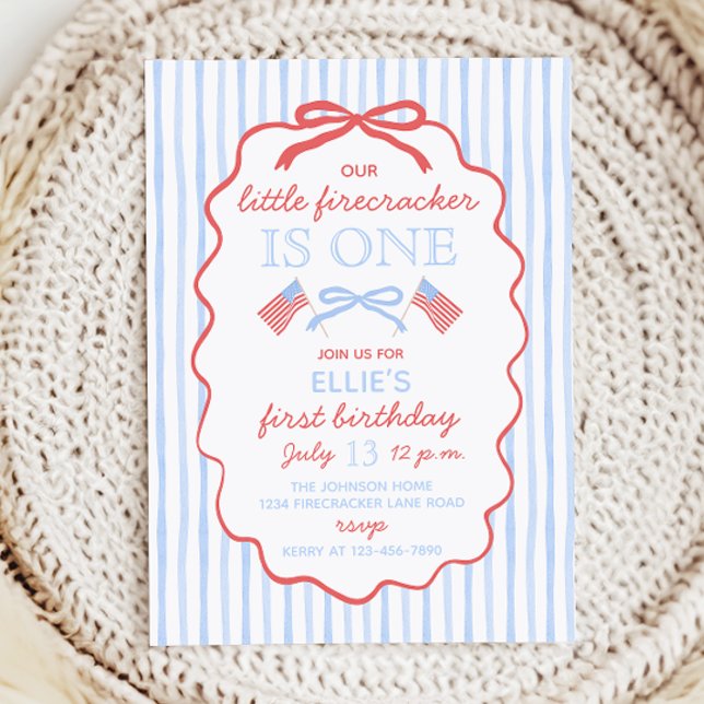 Invitation Little Firecracker 4th of July 1st Birthday (Créateur téléchargé)