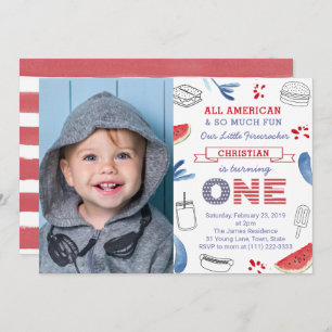 Invitation Little Firecracker All-American 1st Birthday Party
