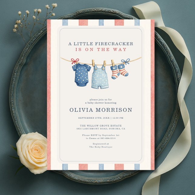 Invitation Little Firecracker American Stripes Baby Shower (Créateur téléchargé)