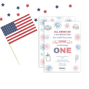 Invitation Little Firecracker Rouge Bleu 1er anniversaire