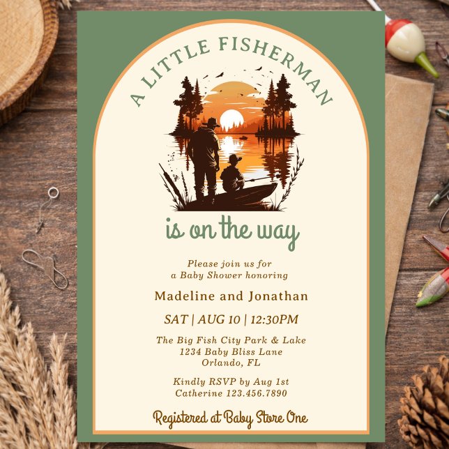 Invitation Little Fisherman On the Way Sage Boy Baby Shower (Créateur téléchargé)