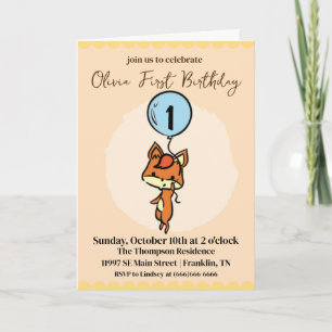 Invitation Little Fox avec ballons 1er anniversaire
