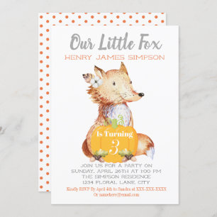 Invitation Little Fox Fall Harvest Citrouille Tiers Anniversa