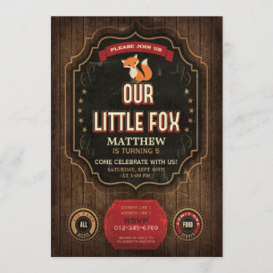 Invitation Little Fox fête d'anniversaire Rustic Chalkboard &