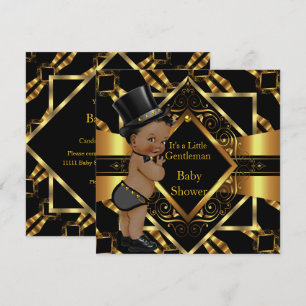 Invitation Little Gentleman Baby Shower Or Ethnique Noir Et O