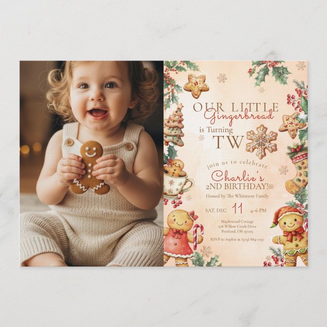 Invitation Little Gingerbread 2nd Birthday Christmas Photo  (Devant)