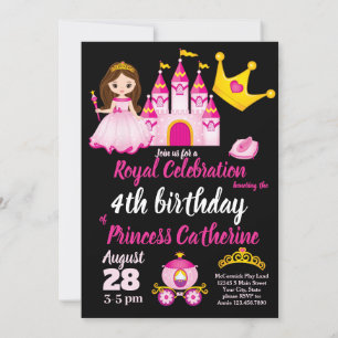 Invitation Little Girls Princess Castle Tiara fête d'annivers