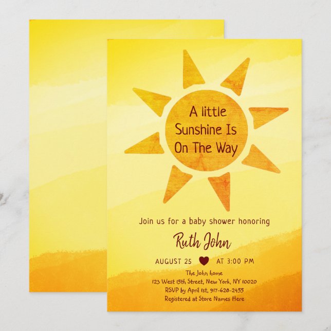 Invitation Little Gold Sunshine Modern Boho Baby shower Invi (Devant / Derrière)