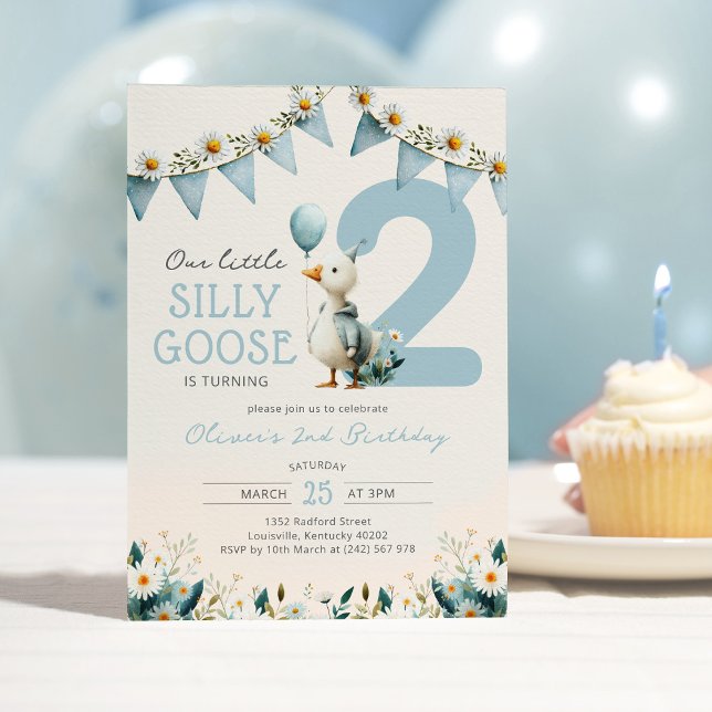 Invitation Little Goose Blue Boy 2nd Birthday (Créateur téléchargé)