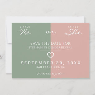 Invitation Little He, Little She Heart Dusty Rose, Sage Green