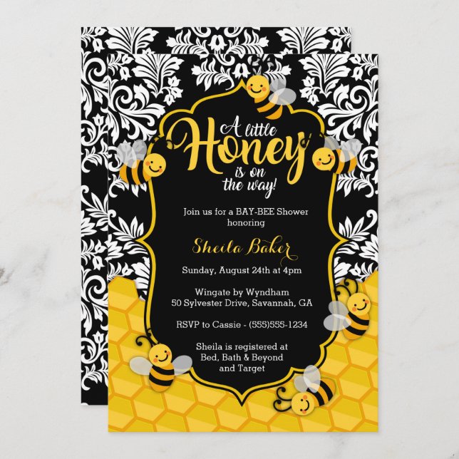 Invitation Little Honey - Abeille Thème Baby shower Invitatio (Devant / Derrière)