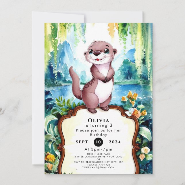 Invitation Little Joyful Otter Anniversaire (Devant)