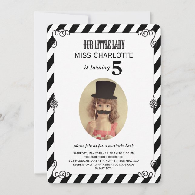 Invitation Little Lady Mustache Bash Anniversaire Photo Invit (Devant)