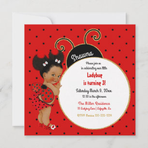 Invitation Little Ladybug Africaine Américaine Fille Rouge No